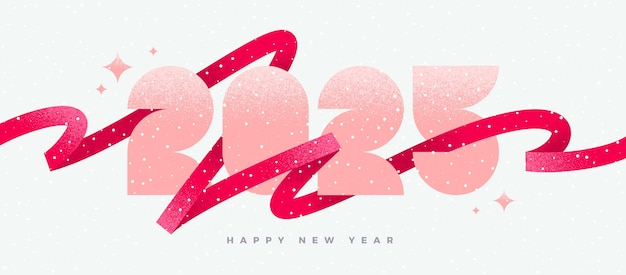 Happy new year 2025 New Year logo with ribbon New Year sign with red squiggle lines