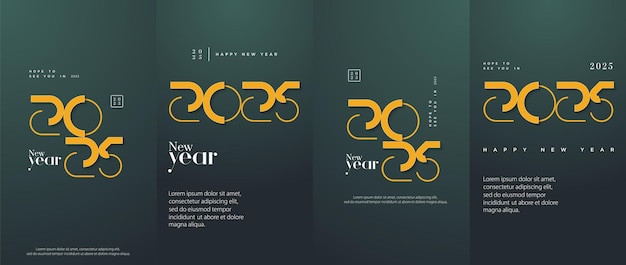 Happy new year 2025 poster cover design collection with unique thin numbers Premium vector design for 2025 new year celebration