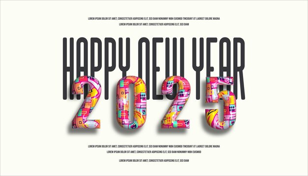 Happy New Year 3D 2025 festive realistic decoration with gold number for Celebrate 2025 party