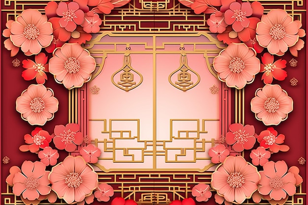 Happy New Year Background In Chinese Style Red Color Scheme