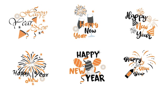 Happy New year background labels collection