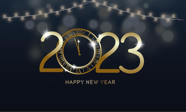 Happy new year background with clock illustration on numbers 2023