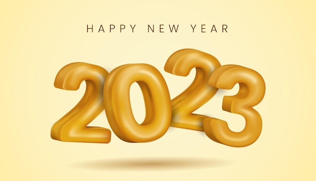 Happy new year background with realistic 3d vector number 2023 in gold color