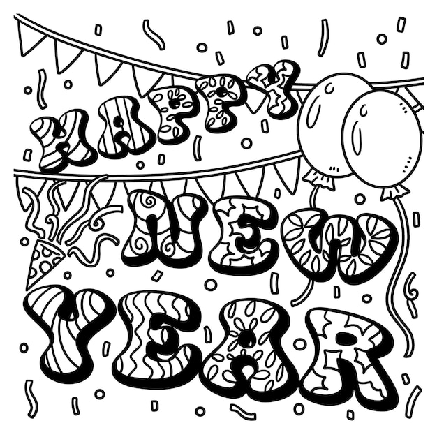 Happy New Year Banner Coloring Page for Kids