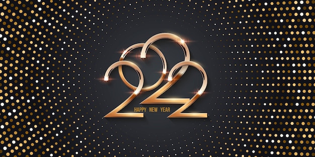 Happy New Year banner template gold 2022 number with golden glitter illustration with text space