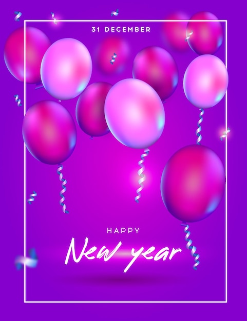 Happy new year banner with realistic balloons