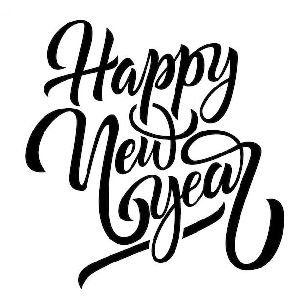 Happy new year black handwriting lettering isolated