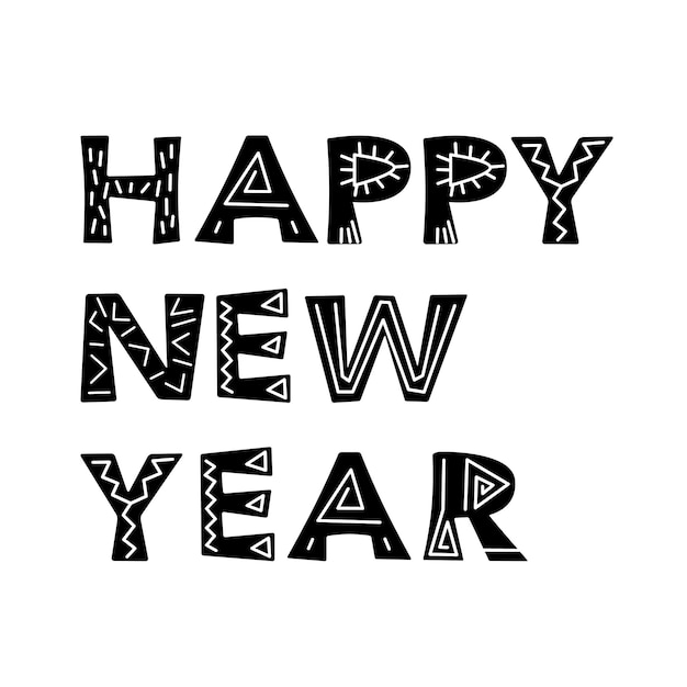 Happy new year black lettering etcnic style