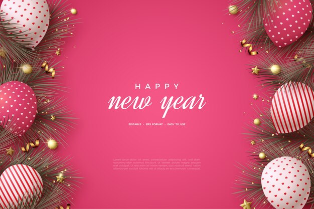 Happy new year card with decorations