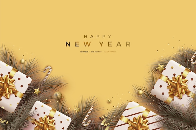 Happy new year card with decorations