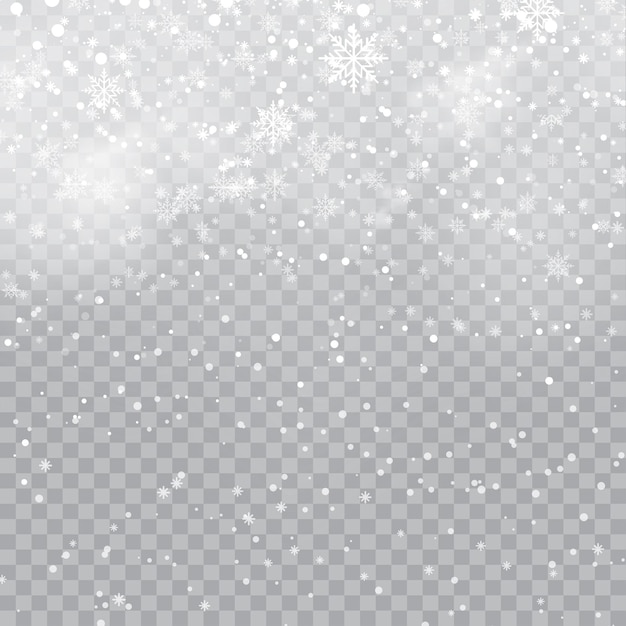 Happy New Year or Christmas card with falling snowflakes on transparent background Vector