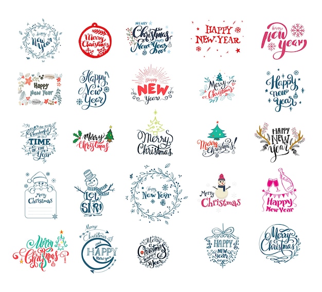 Happy New Year and Christmas lettering collection