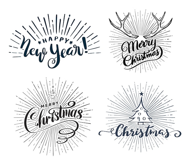 Happy New Year and Christmas lettering 