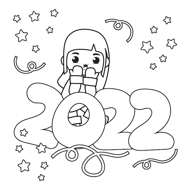 Happy new year coloring book with cute girl4