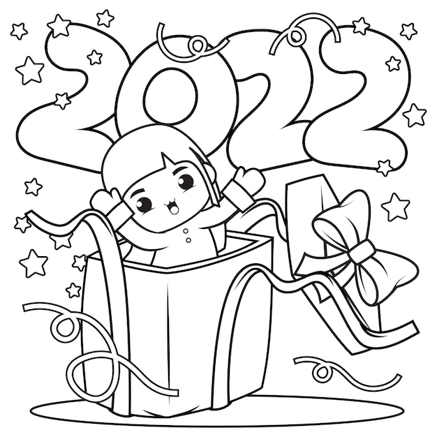 Happy new year coloring book with cute girl7