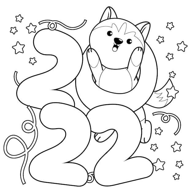 Happy new year coloring book with cute husky5