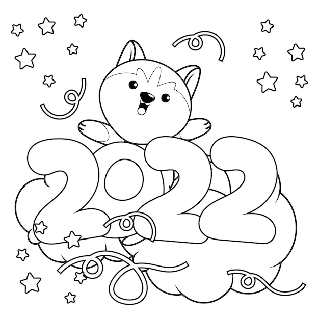 Happy new year coloring book with cute husky8