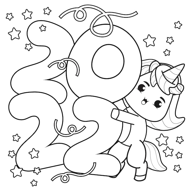 Happy new year coloring book with cute unicorn6