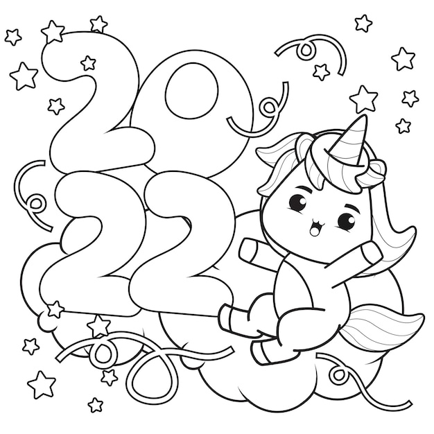 Happy new year coloring book with cute unicorn8