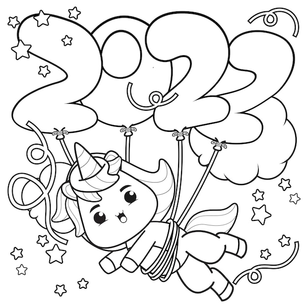 Happy new year coloring book with cute unicorn9