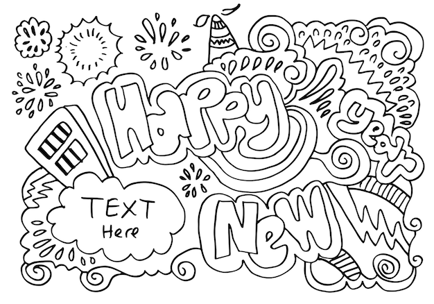 Happy new Year Design Hand Drawn Doodle illustration.