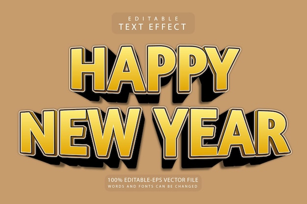 Happy new year editable text effect 3 dimension emboss cartoon style