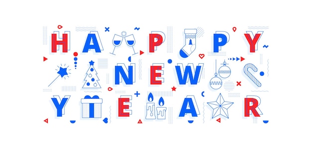 Happy New Year geometric font in memphis style