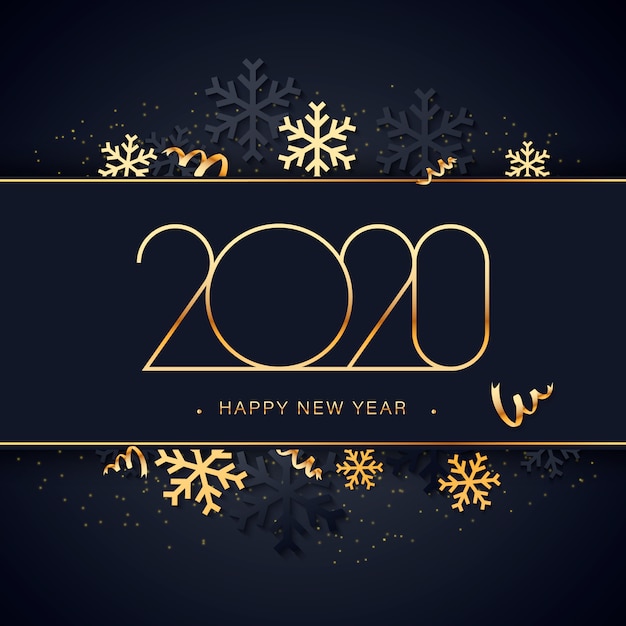 happy new year gold and blue background with christmas decoration