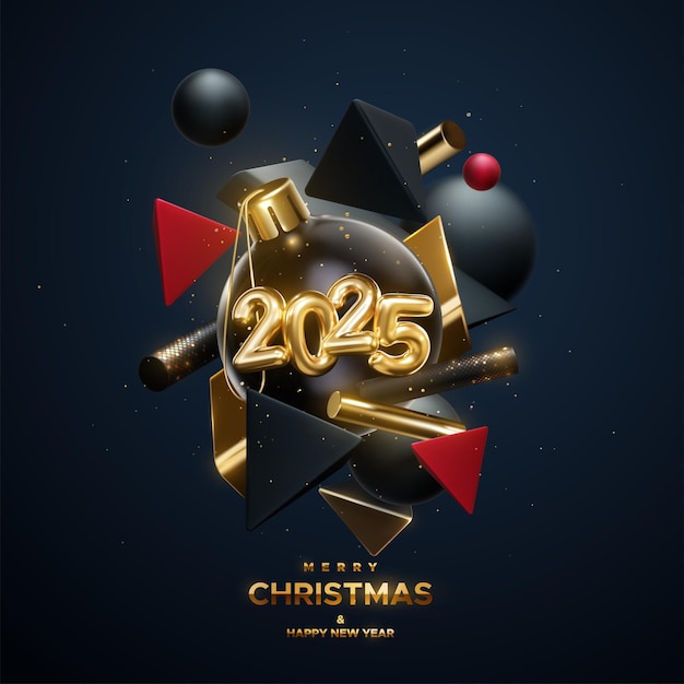 Vector happy new year golden 2025 numbers christmas ball