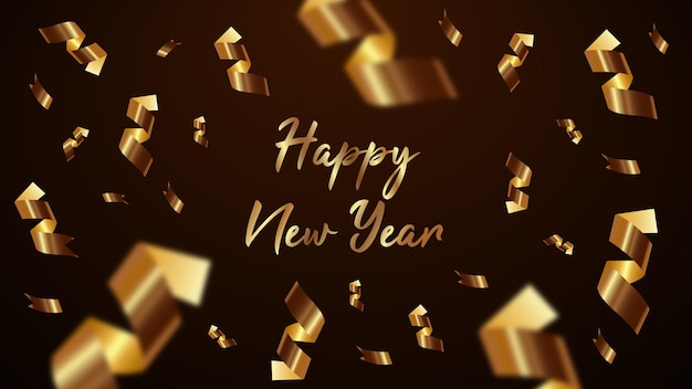 Happy New Year Golden Ribbon Background Vector