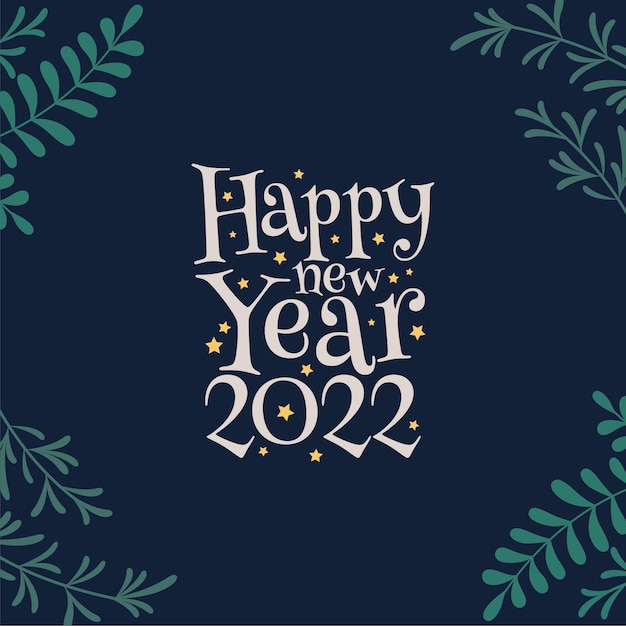 Happy New Year Greeting Card Intagram Post Green Leaves