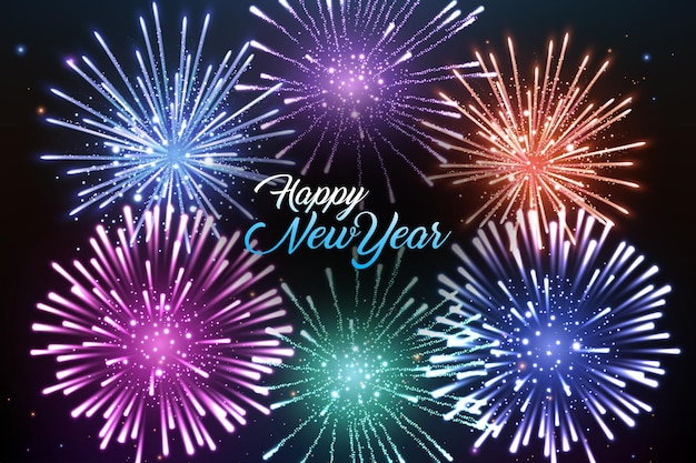 Happy New Year Greeting, Explosion of fireworks background, Vector