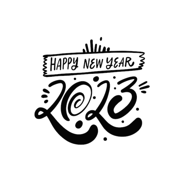 Happy New Year hand drawn black color calligraphy phrase.