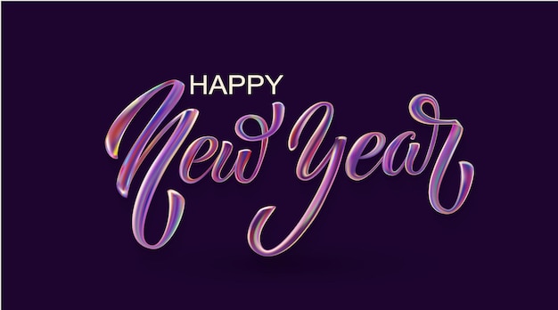 Happy New Year hand lettering calligraphy Vector holiday illustration element Typographic element for banner poster congratulations