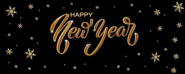 Happy New Year hand lettering calligraphy Vector holiday illustration element Typographic element for banner poster congratulations