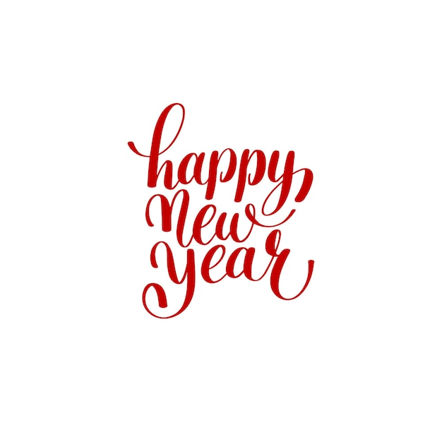 Happy New Year hand lettering congratulate red inscription logo design Christmas greeting card