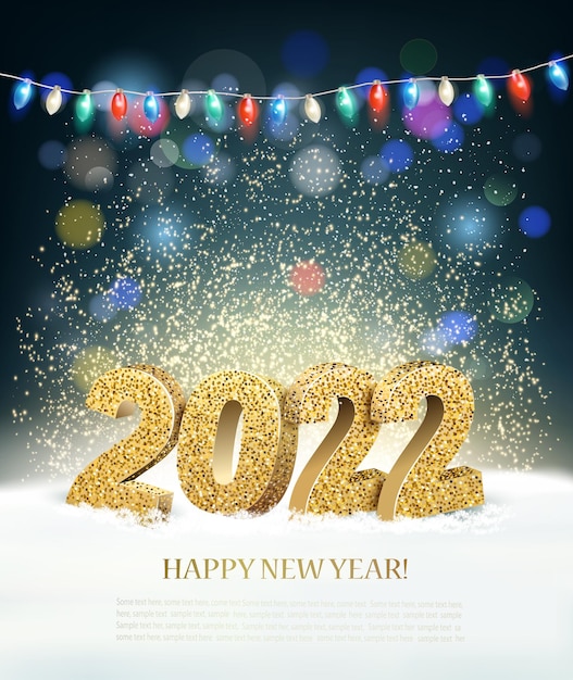 Happy New Year Holiday background with 2022 and garland. Vector.