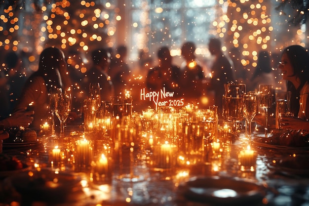 Vector a happy new year is on a table with a candle in the middle