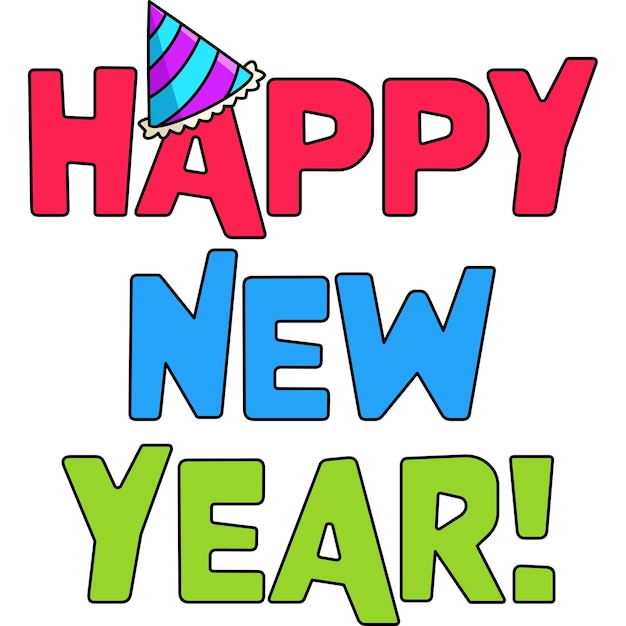 Happy New Year January 1 Cartoon Colored Clipart