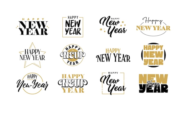 Happy new year lettering card Gold and black