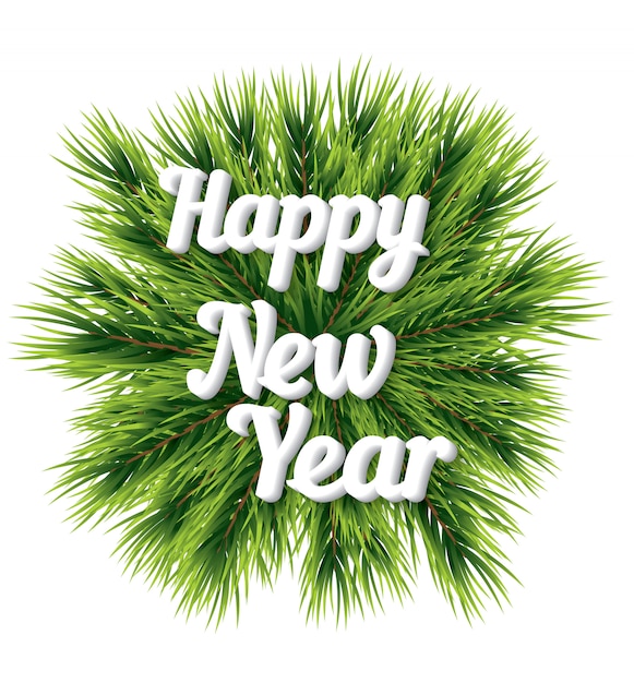 Happy New Year lettering card with pine branch. 