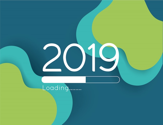 Happy new year loading progress 2019 illustration abstract green wave paper cut bar