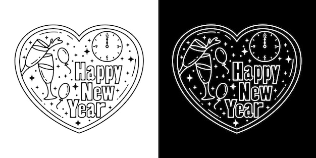 Happy New Year In Love Monoline Design