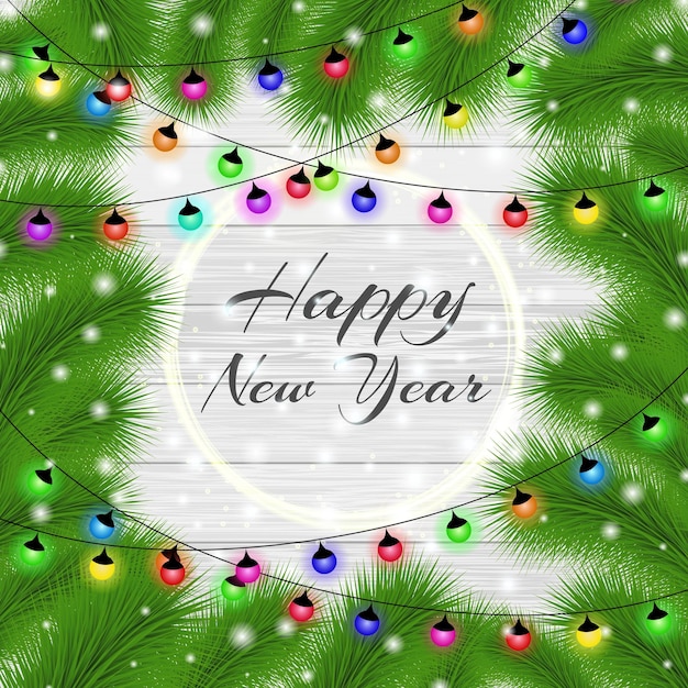 Happy New Year and Merry Christmas 2023. Elegant christmas background boards with christmas tree.