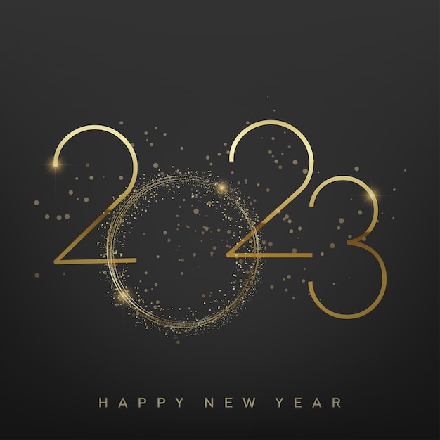 Happy New Year and Merry Christmas card with golden text Vector