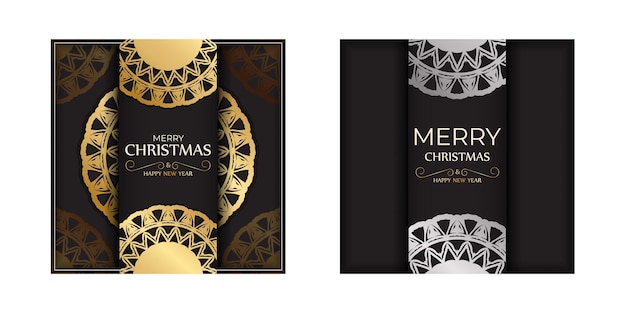 Happy New Year and Merry Christmas flyer in black with gold pattern