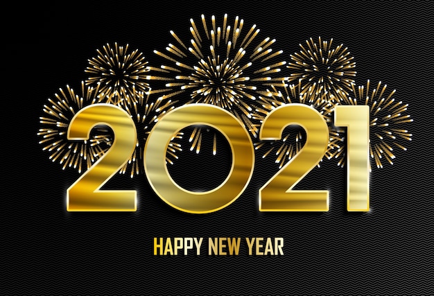 Happy New Year and Merry Christmas  New Year golden background with fireworks