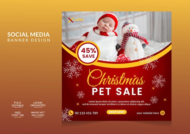 Happy new year and Merry christmas social media post design