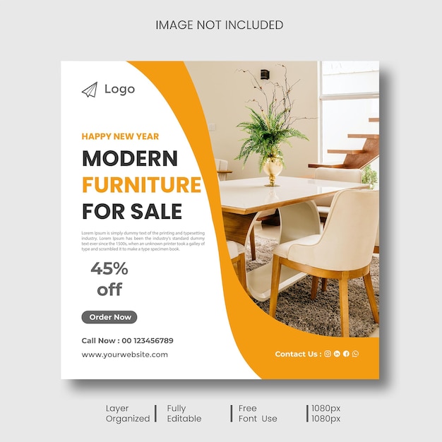 Happy New Year Modern Furniture Sale Social Media Post Design Premium PSD