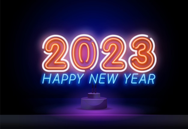 Happy new year neon signs style text vector numbers in neon style bright gradient